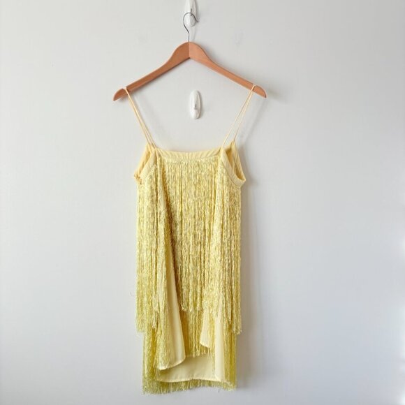 Zara Fringe Mini Dress Light Yellow Blogger Fav Size Small - Picture 9 of 13